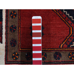 5'2"x10'6" Maroon Red, New Persian with Deer Figurines, Pure Wool, Hand Knotted, Gallery Size Runner Oriental Rug FWR525144