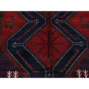 5'2"x10'6" Maroon Red, New Persian with Deer Figurines, Pure Wool, Hand Knotted, Gallery Size Runner Oriental Rug FWR525144