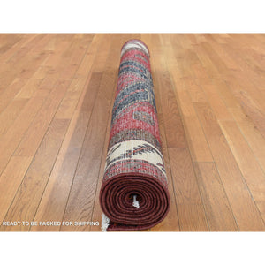 5'2"x10'6" Maroon Red, New Persian with Deer Figurines, Pure Wool, Hand Knotted, Gallery Size Runner Oriental Rug FWR525144