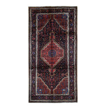 Load image into Gallery viewer, 5&#39;x10&#39;1&quot; Maroon Red, Hand Knotted, New Persian Hamadan with Geometric Anchored Medallion Design, Pure Wool, Oriental Rug FWR525168