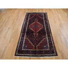 Load image into Gallery viewer, 5&#39;x10&#39;1&quot; Maroon Red, Hand Knotted, New Persian Hamadan with Geometric Anchored Medallion Design, Pure Wool, Oriental Rug FWR525168