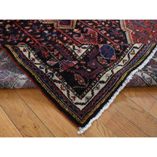 Load image into Gallery viewer, 5&#39;x10&#39;1&quot; Maroon Red, Hand Knotted, New Persian Hamadan with Geometric Anchored Medallion Design, Pure Wool, Oriental Rug FWR525168