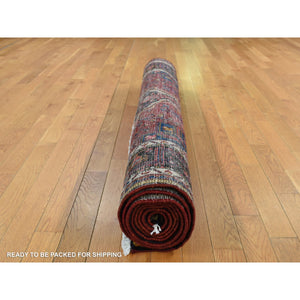 5'x10'1" Maroon Red, Hand Knotted, New Persian Hamadan with Geometric Anchored Medallion Design, Pure Wool, Oriental Rug FWR525168