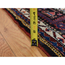 Load image into Gallery viewer, 5&#39;x10&#39;1&quot; Maroon Red, Hand Knotted, New Persian Hamadan with Geometric Anchored Medallion Design, Pure Wool, Oriental Rug FWR525168