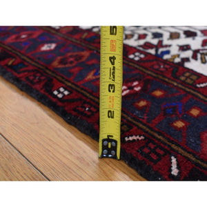 3'2"x10'5" Crimson Red, Vintage Persian Karajeh, Pure Wool, Hand Knotted, Runner Oriental Rug FWR525186