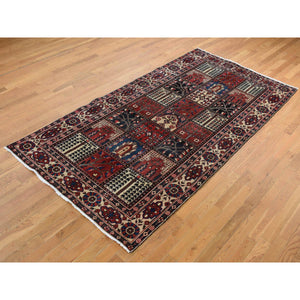 5'1"x10' Crimson Red, Bakhtiari Block Garden Design, Hand Knotted, Pure Wool, Oriental Rug FWR525252