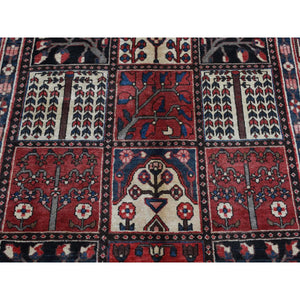 5'1"x10' Crimson Red, Bakhtiari Block Garden Design, Hand Knotted, Pure Wool, Oriental Rug FWR525252