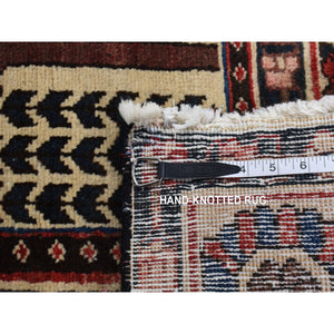 5'1"x10' Crimson Red, Bakhtiari Block Garden Design, Hand Knotted, Pure Wool, Oriental Rug FWR525252