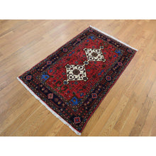 Load image into Gallery viewer, 3&#39;2&quot;x5&#39;2&quot; Carnelian Red, New Persian Hamadan Double Geometric Medallion, Pure Wool, Hand Knotted, Oriental Rug FWR525306