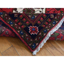 Load image into Gallery viewer, 3&#39;2&quot;x5&#39;2&quot; Carnelian Red, New Persian Hamadan Double Geometric Medallion, Pure Wool, Hand Knotted, Oriental Rug FWR525306