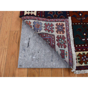 4'10"x9'2" Carmine Red, Semi Antique Persian Bakhtiari, Garden Block Design, Pure Wool, Hand Knotted, Oriental Rug FWR525312