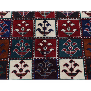 4'10"x9'2" Carmine Red, Semi Antique Persian Bakhtiari, Garden Block Design, Pure Wool, Hand Knotted, Oriental Rug FWR525312