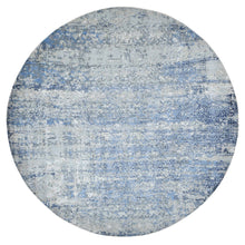 Load image into Gallery viewer, 9&#39;x9&#39; Little Boy Blue, Broken Mosaic Design, Wool and Silk, Hand Knotted, Round Oriental Rug FWR525408