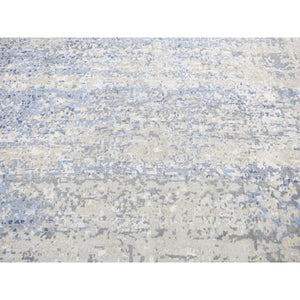 9'x9' Little Boy Blue, Broken Mosaic Design, Wool and Silk, Hand Knotted, Round Oriental Rug FWR525408
