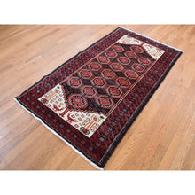 Load image into Gallery viewer, 3&#39;10&quot;x7&#39;1&quot; Prismatic Red, Vintage Persian with Peacocks Design, Clean with No Wear, Pure Wool, Hand Knotted, Oriental Rug FWR525432