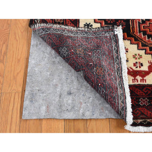 3'10"x7'1" Prismatic Red, Vintage Persian with Peacocks Design, Clean with No Wear, Pure Wool, Hand Knotted, Oriental Rug FWR525432