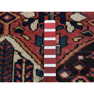 5'x6'9" Persian Red, Vintage Persian Bakhtiar with Diamonds Shaped Garden Design, Full Pile and Clean, Hand Knotted, Oriental Rug FWR525456