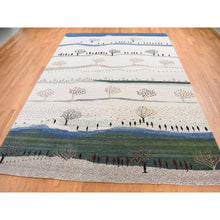 Load image into Gallery viewer, 10&#39;x14&#39; Ivory, Hand Knotted, Persian Folk Art Gabbeh, Scenery, Tree And Desert Design, Thick And Plush, Pure Wool, Oriental Rug FWR525474