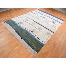 Load image into Gallery viewer, 10&#39;x14&#39; Ivory, Hand Knotted, Persian Folk Art Gabbeh, Scenery, Tree And Desert Design, Thick And Plush, Pure Wool, Oriental Rug FWR525474