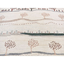 Load image into Gallery viewer, 10&#39;x14&#39; Ivory, Hand Knotted, Persian Folk Art Gabbeh, Scenery, Tree And Desert Design, Thick And Plush, Pure Wool, Oriental Rug FWR525474