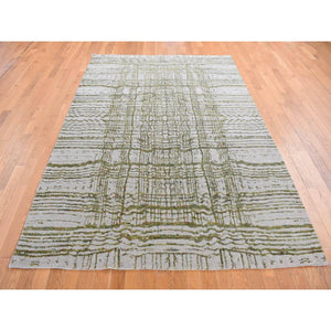 9'9"x14'2" Flint Gray, Modern Fine Jacquard Hand Loomed, Criss Cross Design, Wool and Silk, Oriental Rug FWR525480