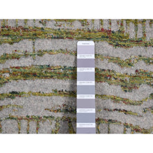 Load image into Gallery viewer, 9&#39;9&quot;x14&#39;2&quot; Flint Gray, Modern Fine Jacquard Hand Loomed, Criss Cross Design, Wool And Silk, Oriental Rug FWR525480