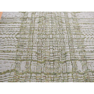 9'9"x14'2" Flint Gray, Modern Fine Jacquard Hand Loomed, Criss Cross Design, Wool and Silk, Oriental Rug FWR525480