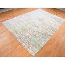 Load image into Gallery viewer, 10&#39;x14&#39;1&quot; Laid Back Gray, Wool And Real Silk, Broken And Erased Roman Mosaic Design, Hand Knotted, Oriental Rug FWR525486