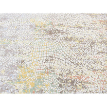 Load image into Gallery viewer, 10&#39;x14&#39;1&quot; Laid Back Gray, Wool And Real Silk, Broken And Erased Roman Mosaic Design, Hand Knotted, Oriental Rug FWR525486