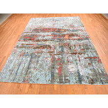 Load image into Gallery viewer, 9&#39;10&quot;x13&#39;8&quot; Cloud Gray, Abstract Design, Wool And Silk, Hand Knotted, Oriental Rug FWR525498