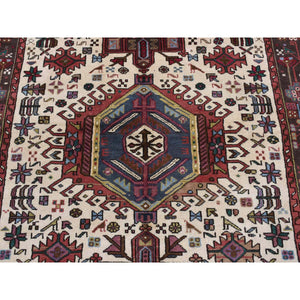 5'1"x6'7" Ivory, Persian Karajeh, Hand Knotted, Pure Wool, Oriental Rug FWR525510