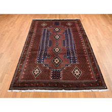 Load image into Gallery viewer, 6&#39;8&quot;x10&#39;5&quot; Persian Red, New Persian Senneh, Repetitive Peacock Design, Pure Wool, Full Pile, Hand Knotted, Oriental Rug FWR525558