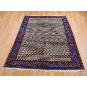 6'8"x9'1" Khaki Brown, New Persian Serab, Trellis All Over Design, Camel Hair, Pure Wool, Hand Knotted, Oriental Rug FWR525570