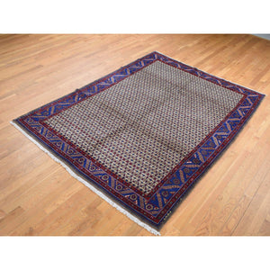 6'8"x9'1" Khaki Brown, New Persian Serab, Trellis All Over Design, Camel Hair, Pure Wool, Hand Knotted, Oriental Rug FWR525570