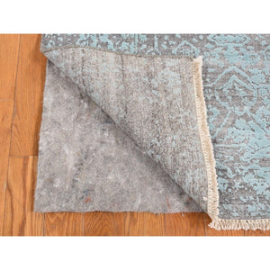 3'x4'10" Turquoise Green, Broken Persian Design, Wool and Silk, Hand Knotted, Oriental Rug FWR525612