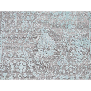 3'x4'10" Turquoise Green, Broken Persian Design, Wool and Silk, Hand Knotted, Oriental Rug FWR525612