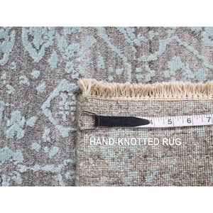 3'x4'10" Turquoise Green, Broken Persian Design, Wool and Silk, Hand Knotted, Oriental Rug FWR525612