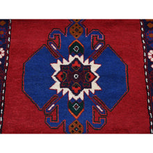 Load image into Gallery viewer, 2&#39;5&quot;x9&#39;5&quot; Maroon Red, New Persian Hamadan, Hand Knotted, Pure Wool, Repetitive Geometric Medallion Design, Open Field, Runner Oriental Rug FWR525618