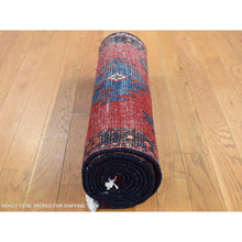 Load image into Gallery viewer, 2&#39;5&quot;x9&#39;5&quot; Maroon Red, New Persian Hamadan, Hand Knotted, Pure Wool, Repetitive Geometric Medallion Design, Open Field, Runner Oriental Rug FWR525618