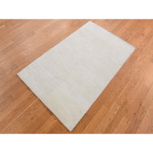 Load image into Gallery viewer, 3&#39;x5&#39; Ivory, Silk with Textured Wool, Tone on Tone Striae Design, Hand Knotted, Oriental Rug FWR525624