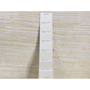 3'x5' Ivory, Silk with Textured Wool, Tone on Tone Striae Design, Hand Knotted, Oriental Rug FWR525624
