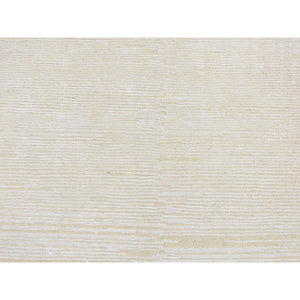 3'x5' Ivory, Silk with Textured Wool, Tone on Tone Striae Design, Hand Knotted, Oriental Rug FWR525624