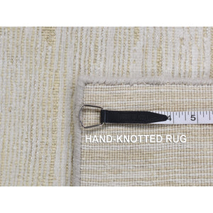 3'x5' Ivory, Silk with Textured Wool, Tone on Tone Striae Design, Hand Knotted, Oriental Rug FWR525624