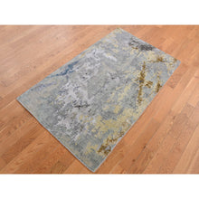 Load image into Gallery viewer, 3&#39;x5&#39; Battleship Gray, Abstract Paint Brush Strokes Design, Wool And Silk, Hand Knotted, Oriental Rug FWR525642