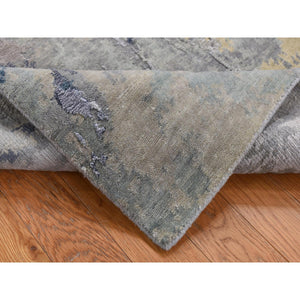 3'x5' Battleship Gray, Abstract Paint Brush Strokes Design, Wool and Silk, Hand Knotted, Oriental Rug FWR525642