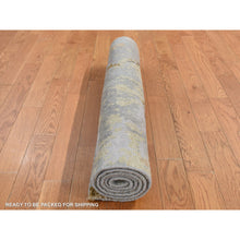 Load image into Gallery viewer, 3&#39;x5&#39; Battleship Gray, Abstract Paint Brush Strokes Design, Wool And Silk, Hand Knotted, Oriental Rug FWR525642