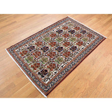 Load image into Gallery viewer, 3&#39;10&quot;x5&#39;10&quot; Ivory, New Persian Ardabil with Block Design, Pure Wool, Hand Knotted, Oriental Rug FWR525648