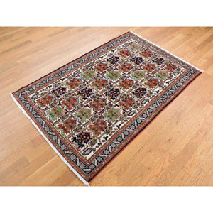 3'10"x5'10" Ivory, New Persian Ardabil with Block Design, Pure Wool, Hand Knotted, Oriental Rug FWR525648