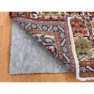 3'10"x5'10" Ivory, New Persian Ardabil with Block Design, Pure Wool, Hand Knotted, Oriental Rug FWR525648