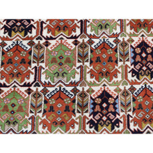 Load image into Gallery viewer, 3&#39;10&quot;x5&#39;10&quot; Ivory, New Persian Ardabil With Block Design, Pure Wool, Hand Knotted, Oriental Rug FWR525648